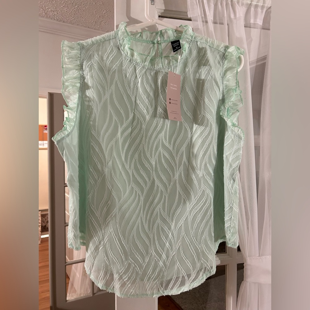 Pastel Green Textured Blouse with Ruffles